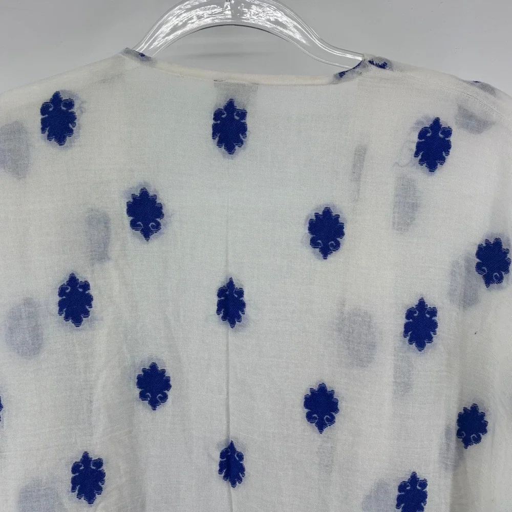 J.Crew White & Blue Floral Tassel Kimono Duster Cover Up Bohemian‎ Chic